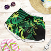 Humpback Whale Matariki New Zealand Shorts for Women NZ Maori Paikea Poutama Luxury Green LT14 Green - Polynesian Pride