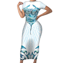 CUSTOMER REQUEST- whekimelissa - 16/07/2026 - Short Sleeve Bodycon Dress - LT14 Long Dress White - Polynesian Pride