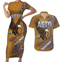 American Samoa Couples Matching Short Sleeve Bodycon Dress and Hawaiian Shirt AETO Pago Pago Wings Style LT03 - Polynesian Pride