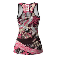 Japanese Hawaiian Crane Hollow Tank Top Soft Pink Tapa Patchwork Pattern