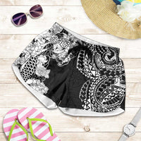 Japanese Irezumi and Hawaiian Polynesian Art Tattoo Shorts for Women Black Color LT03 Black - Polynesian Pride