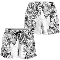 Japanese Irezumi and Hawaiian Polynesian Art Tattoo Shorts for Women White Color LT03 - Polynesian Pride