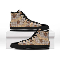 Khaki Palaka Hawaii Cowboy High Top Shoes Puakenikeni Lei Paniolo Papale Seamless Vibes LT14 - Polynesian Pride