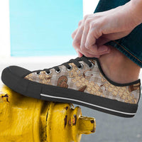 Khaki Palaka Hawaii Cowboy Low Top Shoes Puakenikeni Lei Paniolo Papale Seamless Vibes LT14 - Polynesian Pride