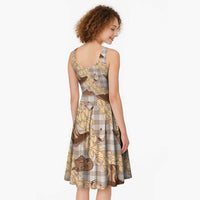 Khaki Palaka Hawaii Cowboy Midi Dress Puakenikeni Lei Paniolo Papale Seamless Vibes LT14 - Polynesian Pride