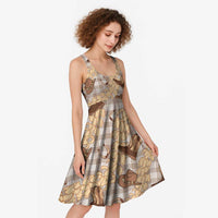 Khaki Palaka Hawaii Cowboy Midi Dress Puakenikeni Lei Paniolo Papale Seamless Vibes LT14 - Polynesian Pride