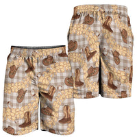 Khaki Palaka Hawaii Cowboy Shorts for Men Puakenikeni Lei Paniolo Papale Seamless Vibes LT14 - Polynesian Pride