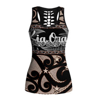 Kia Ora New Zealand Hollow Tank Top Aotearoa Proud Maori With Silver Fern LT14 Female Black - Polynesian Pride
