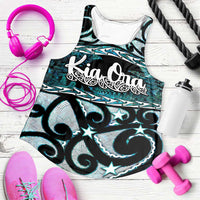 Kia Ora New Zealand Women Racerback Tank Aotearoa Proud Maori Paua Shell Silver Fern LT14 Black - Polynesian Pride