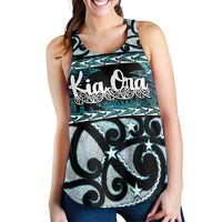 Kia Ora New Zealand Women Racerback Tank Aotearoa Proud Maori Paua Shell Silver Fern LT14 - Polynesian Pride
