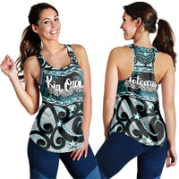Kia Ora New Zealand Women Racerback Tank Aotearoa Proud Maori Paua Shell Silver Fern LT14 - Polynesian Pride