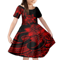 Polynesian Matching Outfit For Family Plumeria Flowers Long Dress Hawaiian Shirt Polynesian Tribal Red Vibe LT9 Daughter's Dress - Polynesian Pride