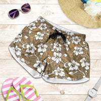 Kuvui Bula Fiji Shorts for Women Fijian Tapa Seamless Hibiscus LT14 Brown - Polynesian Pride