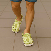 Lime Green Hawaii Kalo Palaka Motifs Clogs Shoes Hawaiian Taro Leaves Elegant Vibes