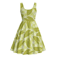 Lime Green Hawaii Kalo Palaka Motifs Midi Dress Hawaiian Taro Leaves Elegant Vibes LT14 - Polynesian Pride
