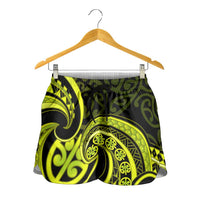 Lime Green New Zealand Mangopare Shorts for Women Aotearoa Maori Koru Style LT14 - Polynesian Pride