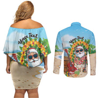 Personalized Hawaii Golf Christmas Couples Matching Off Shoulder Short Dress and Long Sleeve Button Shirt Mele Kalikimaka Funny Golfer Santa LT01 - Polynesian Pride