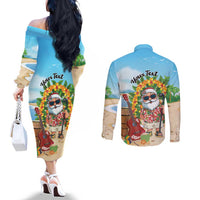 Personalized Hawaii Golf Christmas Couples Matching Off The Shoulder Long Sleeve Dress and Long Sleeve Button Shirt Mele Kalikimaka Funny Golfer Santa LT01 - Polynesian Pride