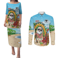 Personalized Hawaii Golf Christmas Couples Matching Puletasi and Long Sleeve Button Shirt Mele Kalikimaka Funny Golfer Santa - Polynesian Pride