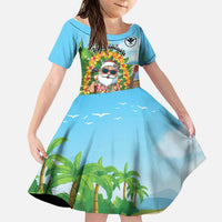 Personalized Hawaii Golf Christmas Family Matching Long Sleeve Bodycon Dress and Hawaiian Shirt Mele Kalikimaka Funny Golfer Santa LT01 Daughter's Dress Blue - Polynesian Pride