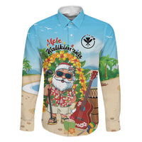 Personalized Hawaii Golf Christmas Family Matching Off Shoulder Short Dress and Hawaiian Shirt Mele Kalikimaka Funny Golfer Santa LT01 Dad's Shirt - Long Sleeve Blue - Polynesian Pride