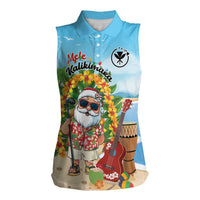 Personalized Hawaii Golf Christmas Women Sleeveless Polo Shirt Mele Kalikimaka Funny Golfer Santa LT01 Female Blue - Polynesian Pride