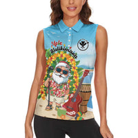 Personalized Hawaii Golf Christmas Women Sleeveless Polo Shirt Mele Kalikimaka Funny Golfer Santa LT01 - Polynesian Pride