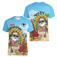 Personalized Hawaii Golf Christmas Women V-Neck T-Shirt Mele Kalikimaka Funny Golfer Santa LT01 - Polynesian Pride