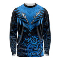 Personalised New Zealand Long Sleeve Shirt Aotearoa Blue Maori Kiwi Blue Fern LT01