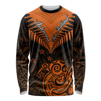 Personalised New Zealand Long Sleeve Shirt Aotearoa Maori Kiwi Orange Fern LT01 Unisex Orange - Polynesian Pride