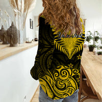 Personalised Aotearoa Women Casual Shirt Maori Kiwi Yellow Fern LT01 - Polynesian Pride