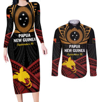 Papua New Guinea Bird of Paradise Couples Matching Long Sleeve Bodycon Dress and Long Sleeve Button Shirt 16 September 1975 Independence Day Anniversary LT01 Black - Polynesian Pride