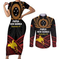 Papua New Guinea Bird of Paradise Couples Matching Short Sleeve Bodycon Dress and Long Sleeve Button Shirt 16 September 1975 Independence Day Anniversary LT01 Black - Polynesian Pride