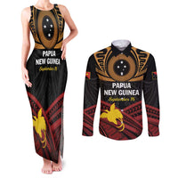 Papua New Guinea Bird of Paradise Couples Matching Tank Maxi Dress and Long Sleeve Button Shirt 16 September 1975 Independence Day Anniversary LT01 Black - Polynesian Pride
