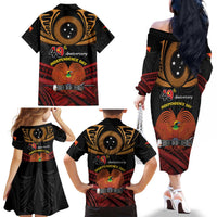 Papua New Guinea Bird of Paradise Family Matching Off The Shoulder Long Sleeve Dress and Hawaiian Shirt 16 September 1975 Independence Day Anniversary LT01 - Polynesian Pride