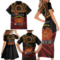 Papua New Guinea Bird of Paradise Family Matching Short Sleeve Bodycon Dress and Hawaiian Shirt 16 September 1975 Independence Day Anniversary LT01 - Polynesian Pride