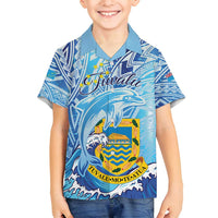 Tuvalu mo te Atua Family Matching Long Sleeve Bodycon Dress and Hawaiian Shirt Tuvalu Dolphin Polynesian Pattern LT01 Son's Shirt Blue - Polynesian Pride