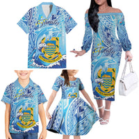 Tuvalu mo te Atua Family Matching Off The Shoulder Long Sleeve Dress and Hawaiian Shirt Tuvalu Dolphin Polynesian Pattern LT01 - Polynesian Pride