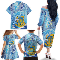 Tuvalu mo te Atua Family Matching Off The Shoulder Long Sleeve Dress and Hawaiian Shirt Tuvalu Dolphin Polynesian Pattern LT01 - Polynesian Pride