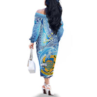 Tuvalu mo te Atua Family Matching Off The Shoulder Long Sleeve Dress and Hawaiian Shirt Tuvalu Dolphin Polynesian Pattern LT01 - Polynesian Pride