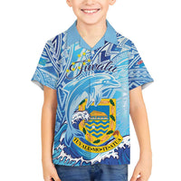 Tuvalu mo te Atua Family Matching Short Sleeve Bodycon Dress and Hawaiian Shirt Tuvalu Dolphin Polynesian Pattern LT01 Son's Shirt Blue - Polynesian Pride