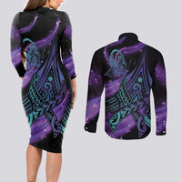 In September We Wear Teal And Purple Couples Matching Long Sleeve Bodycon Dress and Long Sleeve Button Shirt Magic Ribbon Semicolon LT01 - Polynesian Pride