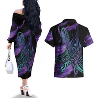In September We Wear Teal And Purple Couples Matching Off The Shoulder Long Sleeve Dress and Hawaiian Shirt Magic Ribbon Semicolon LT01 - Polynesian Pride