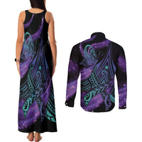 In September We Wear Teal And Purple Couples Matching Tank Maxi Dress and Long Sleeve Button Shirt Magic Ribbon Semicolon LT01 - Polynesian Pride
