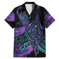 In September We Wear Teal And Purple Family Matching Mermaid Dress and Hawaiian Shirt Magic Ribbon Semicolon LT01 Dad's Shirt - Short Sleeve Purple - Polynesian Pride
