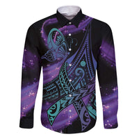 In September We Wear Teal And Purple Family Matching Off The Shoulder Long Sleeve Dress and Hawaiian Shirt Magic Ribbon Semicolon LT01 Dad's Shirt - Long Sleeve Purple - Polynesian Pride