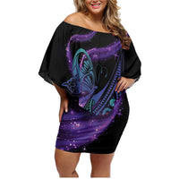 In September We Wear Teal And Purple Family Matching Off Shoulder Short Dress and Hawaiian Shirt Magic Ribbon Semicolon LT01 Mom's Dress Purple - Polynesian Pride