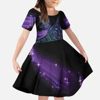 In September We Wear Teal And Purple Family Matching Puletasi and Hawaiian Shirt Magic Ribbon Semicolon LT01 Daughter's Dress Purple - Polynesian Pride