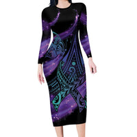 In September We Wear Teal And Purple Long Sleeve Bodycon Dress Magic Ribbon Semicolon LT01 Long Dress Purple - Polynesian Pride