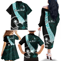 Chuuk Constitution Day Family Matching Off The Shoulder Long Sleeve Dress and Hawaiian Shirt Hibiscus Turquoise Pattern LT01 - Polynesian Pride